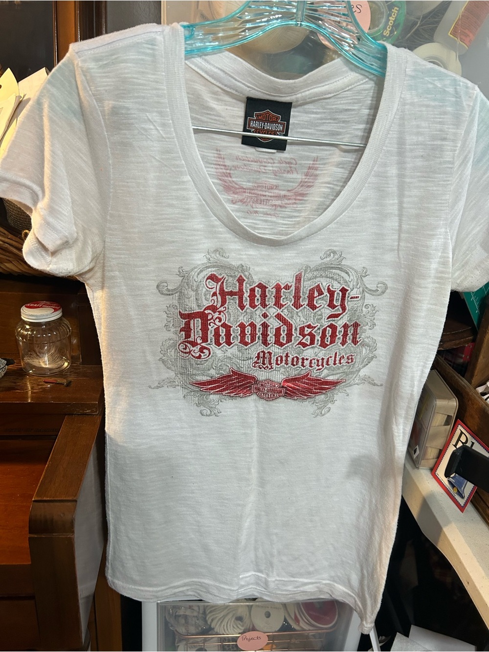 Harley-Davidson  White Short-Sleeve Tee with Red Harley-Davidson Graphic
